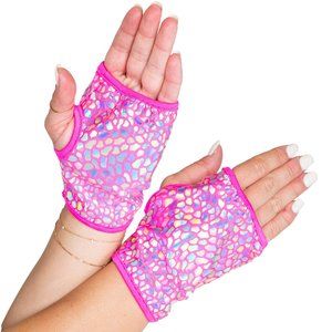 Iridescent Fingerless Gloves Open Finger Hot Pink